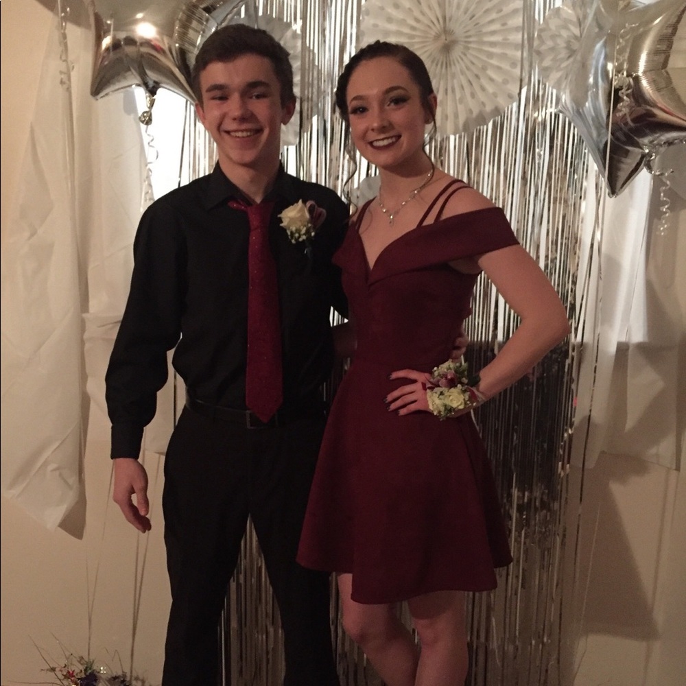 Charlotte Russe Skater Dress Faux burgundy, Suede Sz Small